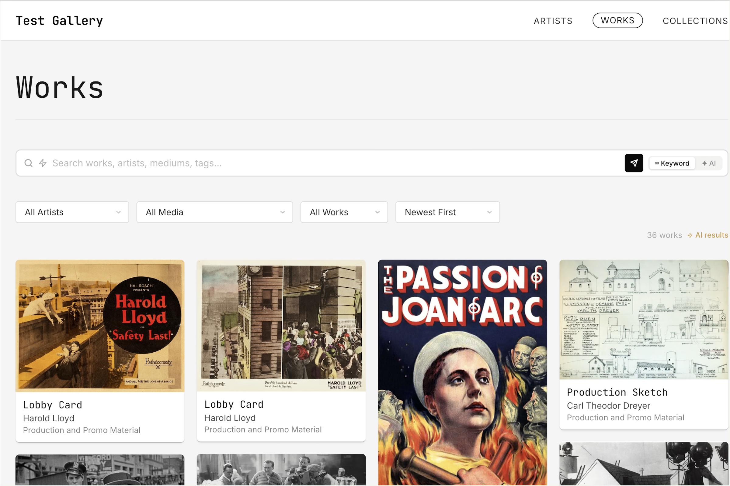 Gallery website works grid